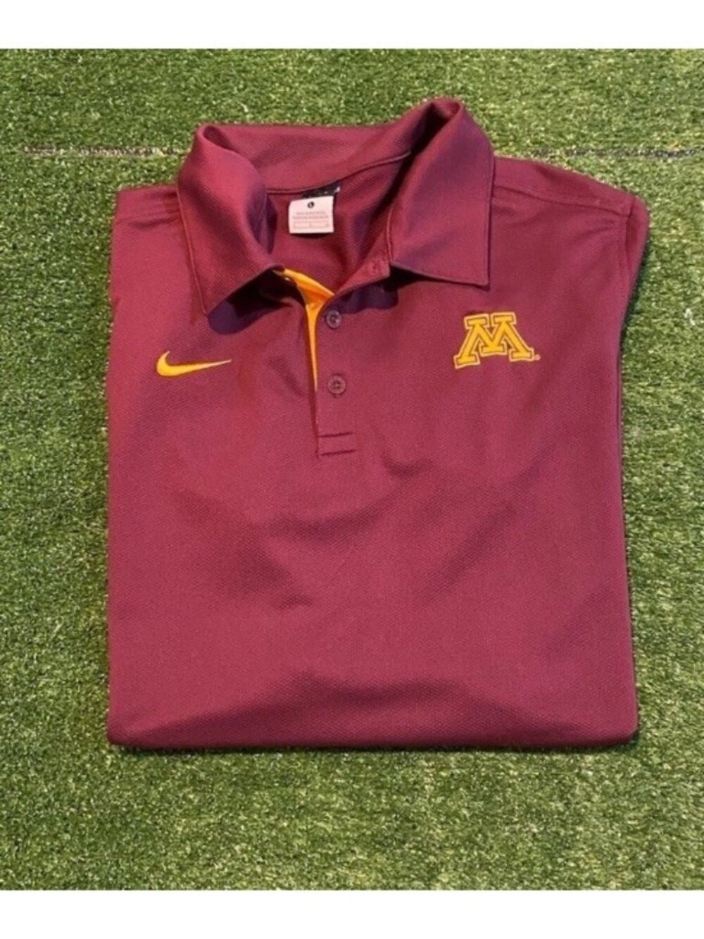 Minnesota Gophers polo mens large maroon yellow nike dri fit lighweight football